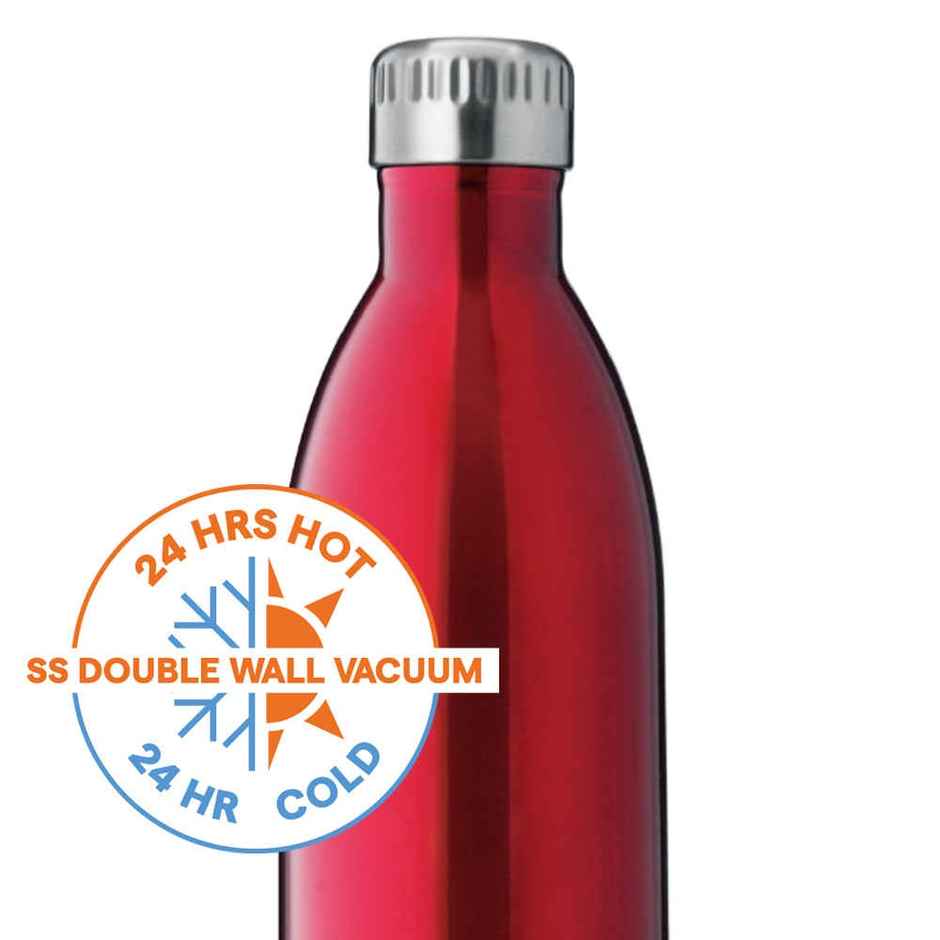 Borosil Bolt Double Wall Vacuum Insulated Stainless Steel Water Bottle | Trans Red | 1 L