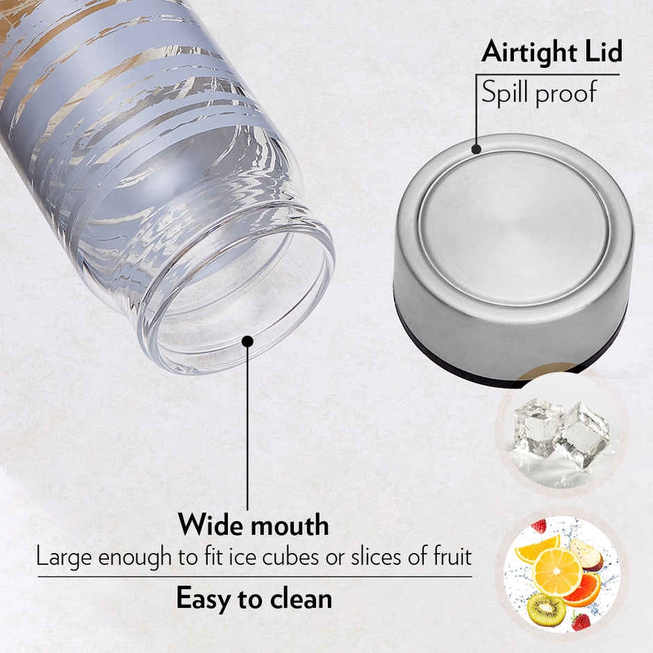 Borosil Glance Wide Mouth Bottle with Metal Lid | Borosilicate Glass | Dishwasher Safe - 550 ml