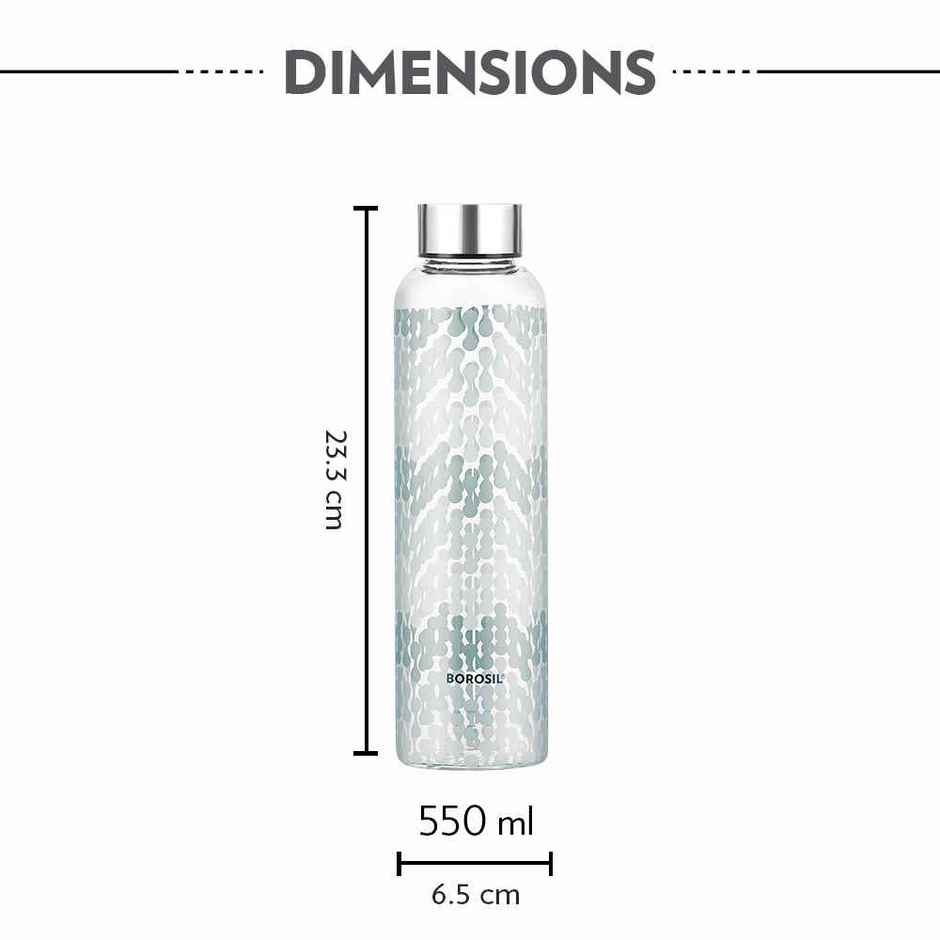 Borosil Vista Narrow Mouth Bottle with Metal Lid Borosilicate Glass Dishwasher Safe