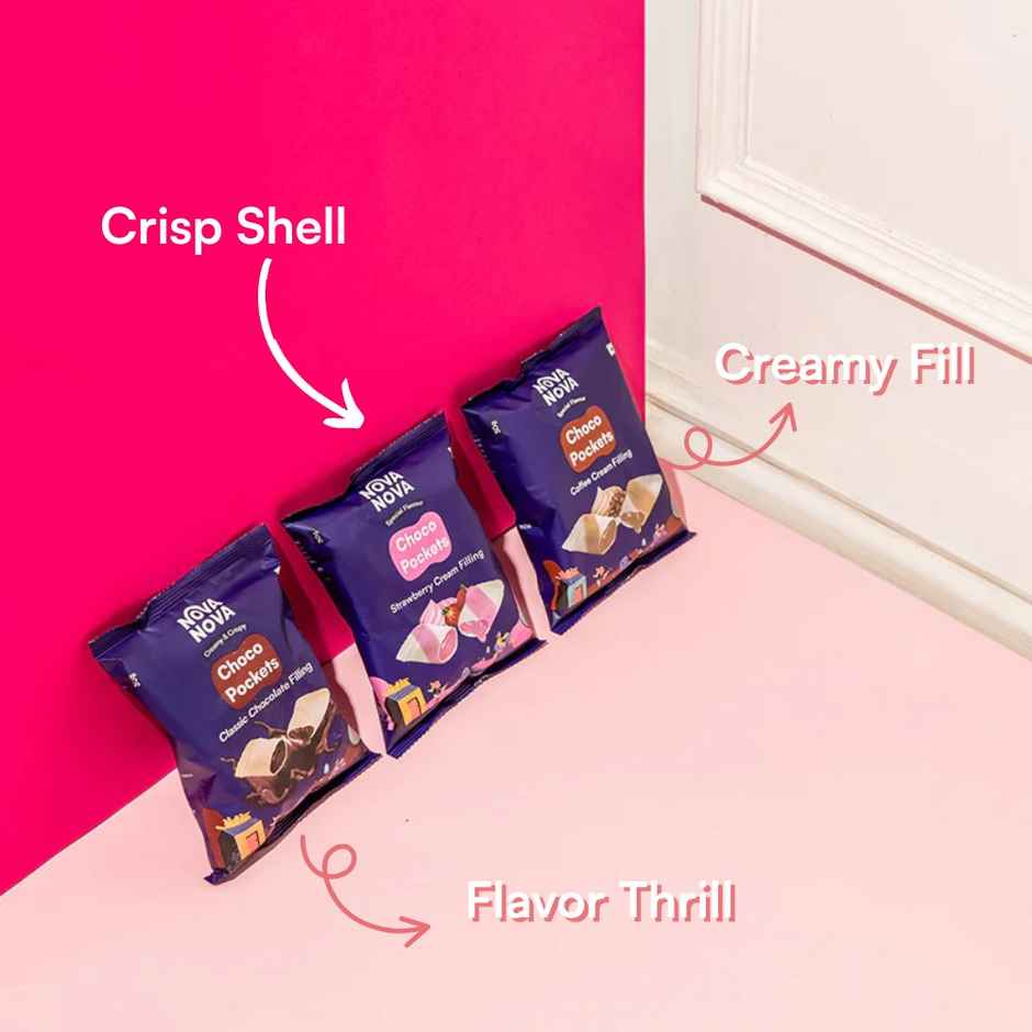 Nova Nova Choco Pockets | Assorted Pack Of 3 | Classic Chocolate, Coffee & Strawberry Cream