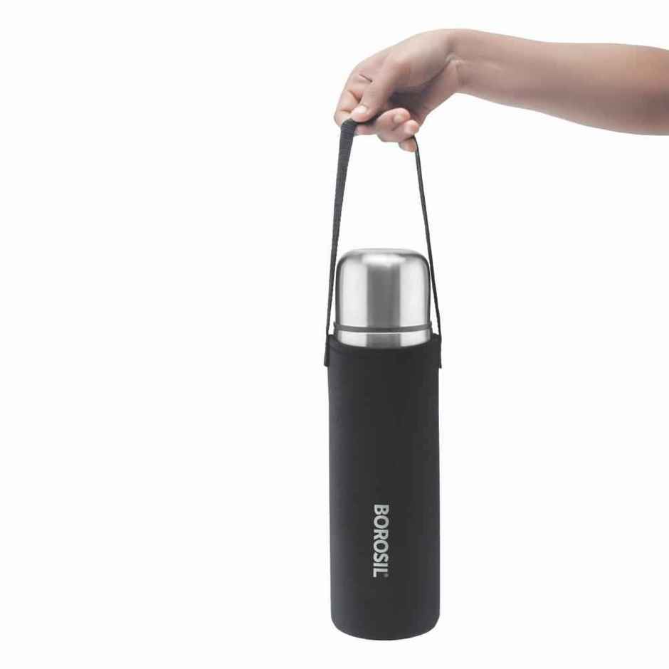 Borosil Stainless Steel Hydra Thermo Vacuum Insulated Flask Water Bottle | 750 ml | Black