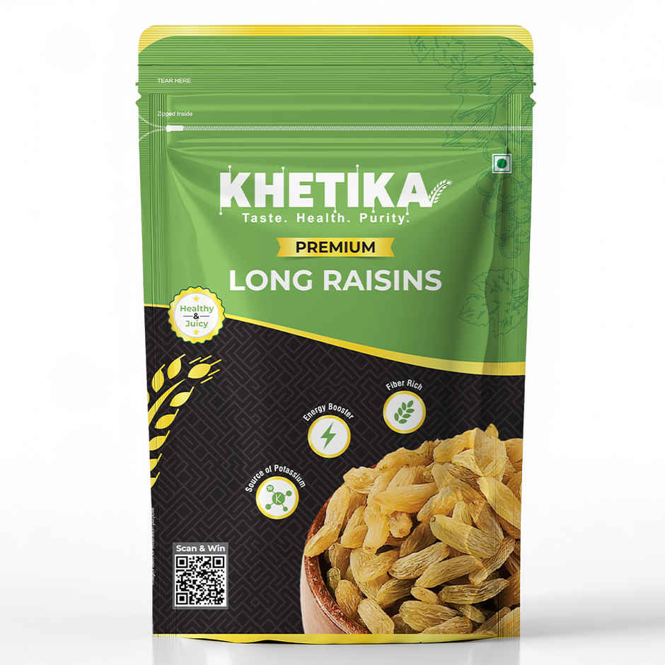 Khetika Premium Long Raisins | Dried Kishmish | High in Potassium