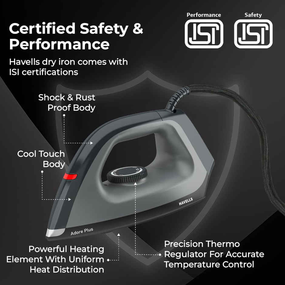 Havells Dry Iron Adore Plus 1100 Watts | Iron Press, Greblon Non Sick Soleplate