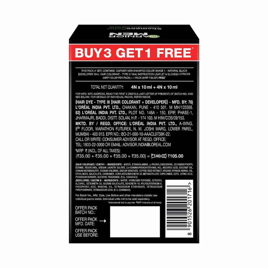 Garnier Men Shampoo Hair Color Shade 1.0 Natural Black Promo