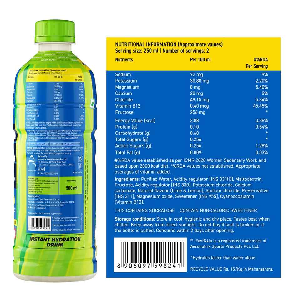 Fast&Up Reload Low Sugar Energy Drink | Tasty Lemon Blast