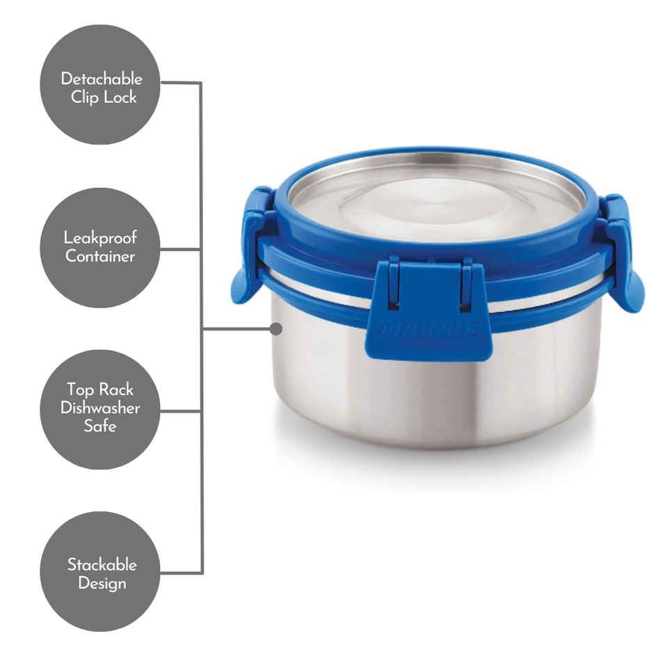 Magnus Deluxe Stainless Steel Klip Lock Container - 300 ml |Airtight, Leakproof And Bpa Free