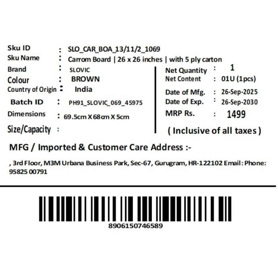 Slovic 26 inches Carrom Board, comes with Coins & Striker