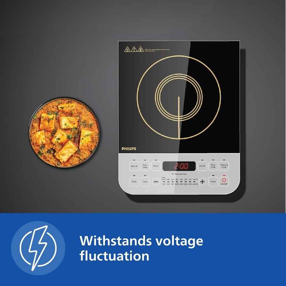 Philips Viva Collection HD4928/01 2100-Watt Induction Cooktop, Soft Touch Button with Crystal Glass - Black