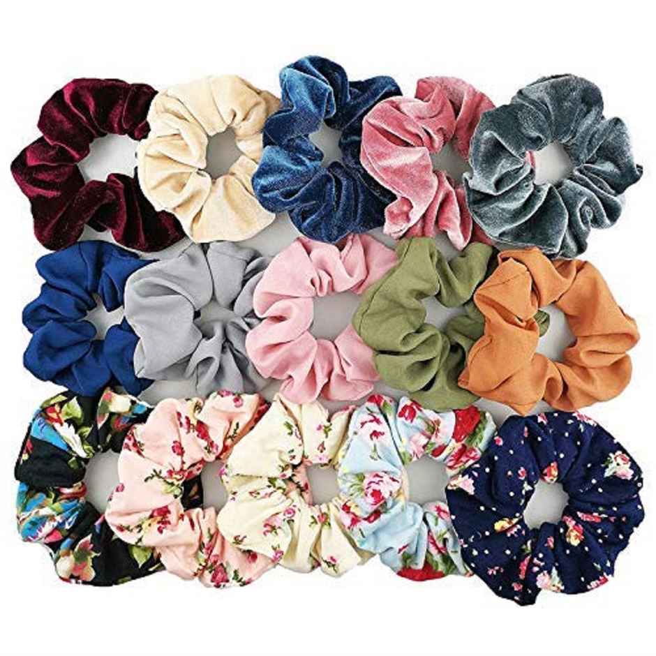 Bronson Professional Hair Scrunchies, Hair Bands Satin, Velvet, Chiffon, Cotton | | Mix Colour