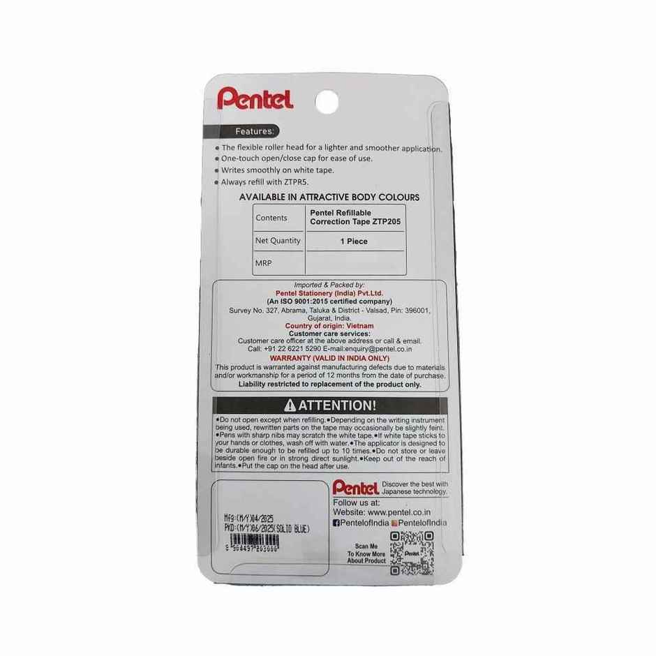 Pentel Correction Tape Single Blue Body