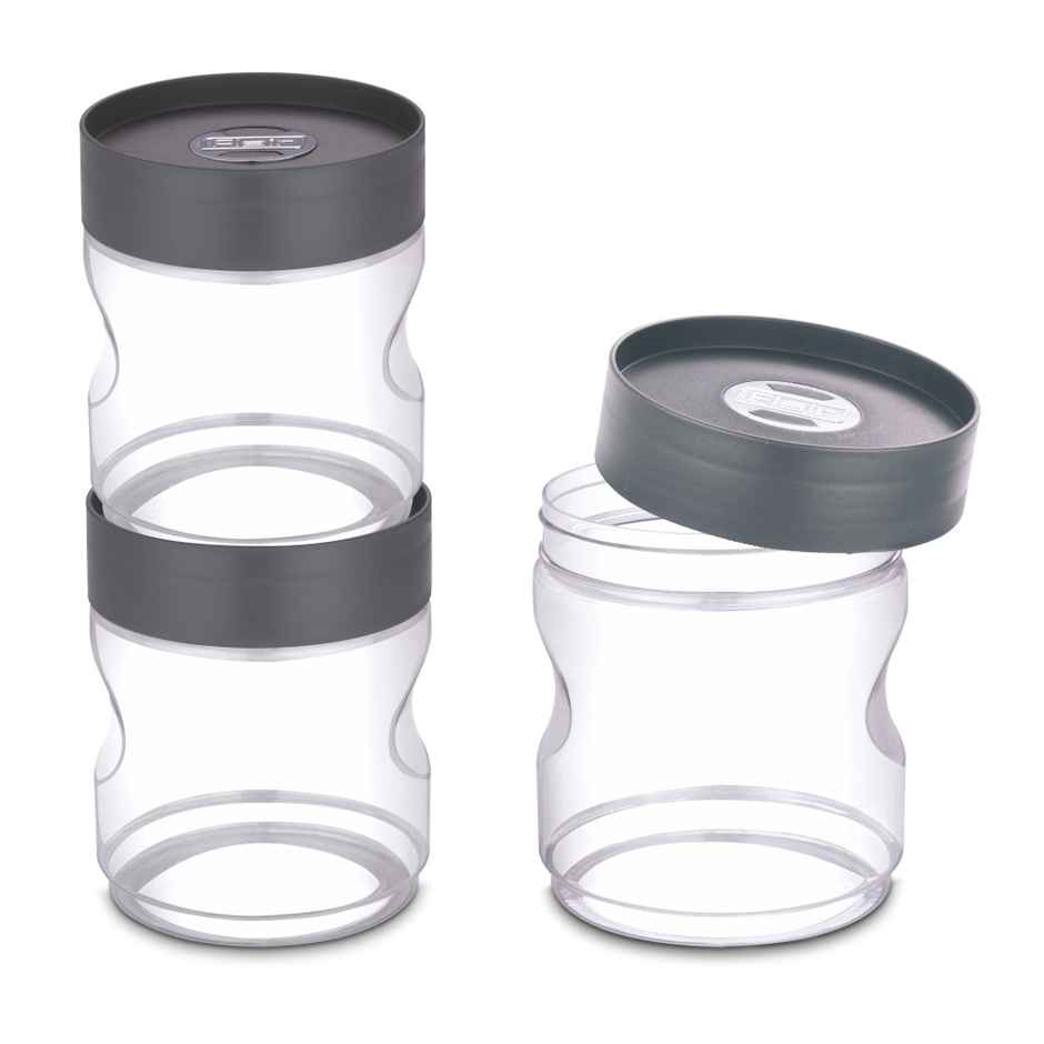 Flair Plastic Stackup Pet Jar Set Of 3 Pcs 1000 ml (Gray), Transparent