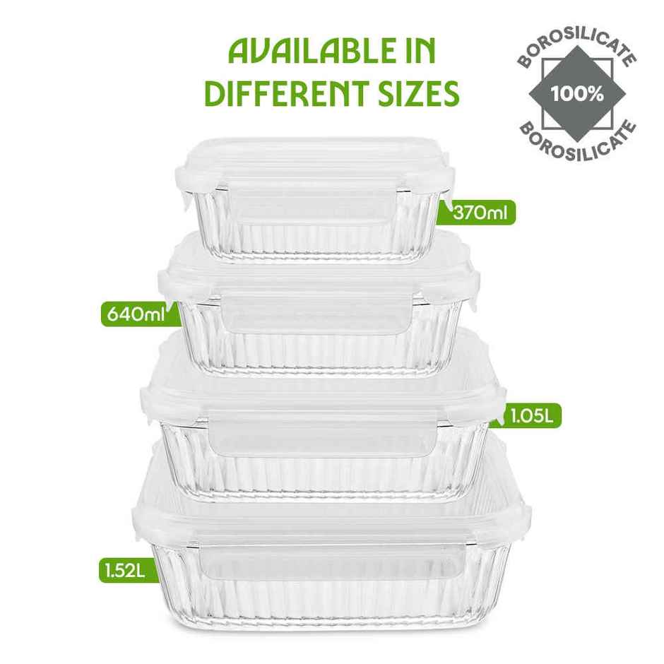 Borosil Fluted Klip N Store Rectangle Food Storage Container Borosilicate Glass Microwave Safe