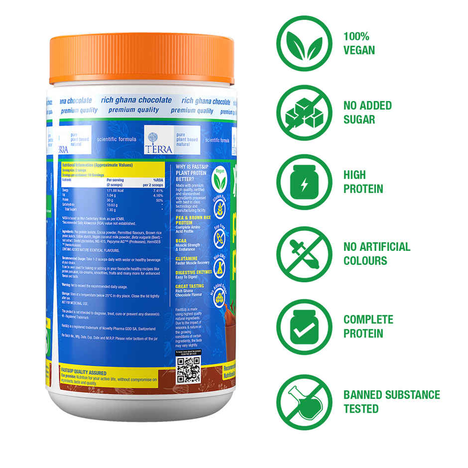 Fast&Up Vegan Plant Protein 31g Protein Pea isolate & Brown Rice protein blend For Strength Recovery & Energy Boost, For Everyday Fitness & Nutrition