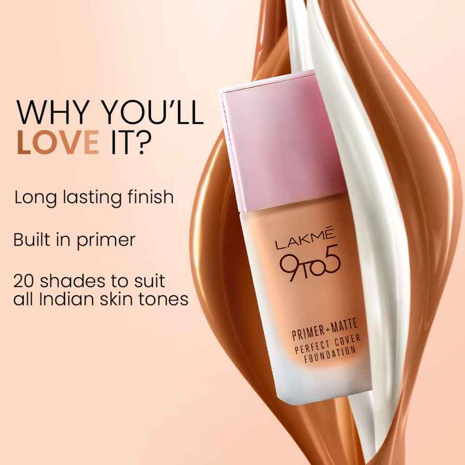 Lakme 9to5 Powerplay Priming Foundation, Built in Primer, SPF 20, Warm Natural