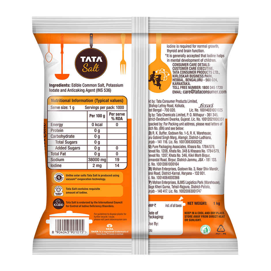 Tata Salt, Free Flowing and Iodised Namak, Vacuum Evaporated, Salt in Fresh Combo