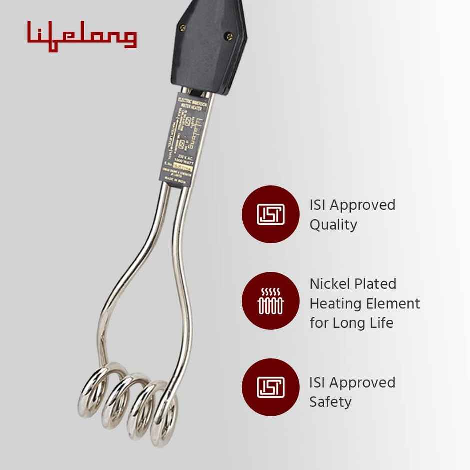 Lifelong LLIMR02 Infinia Plus 1500 W Immersion Rod Water Heater, Shock Proof with Copper Heating Element| Electric Rod - Black