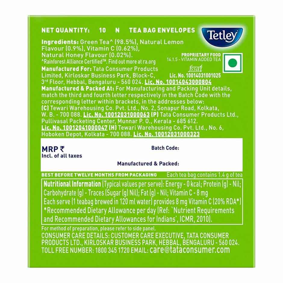 Tetley Lemon And Honey Green Tea