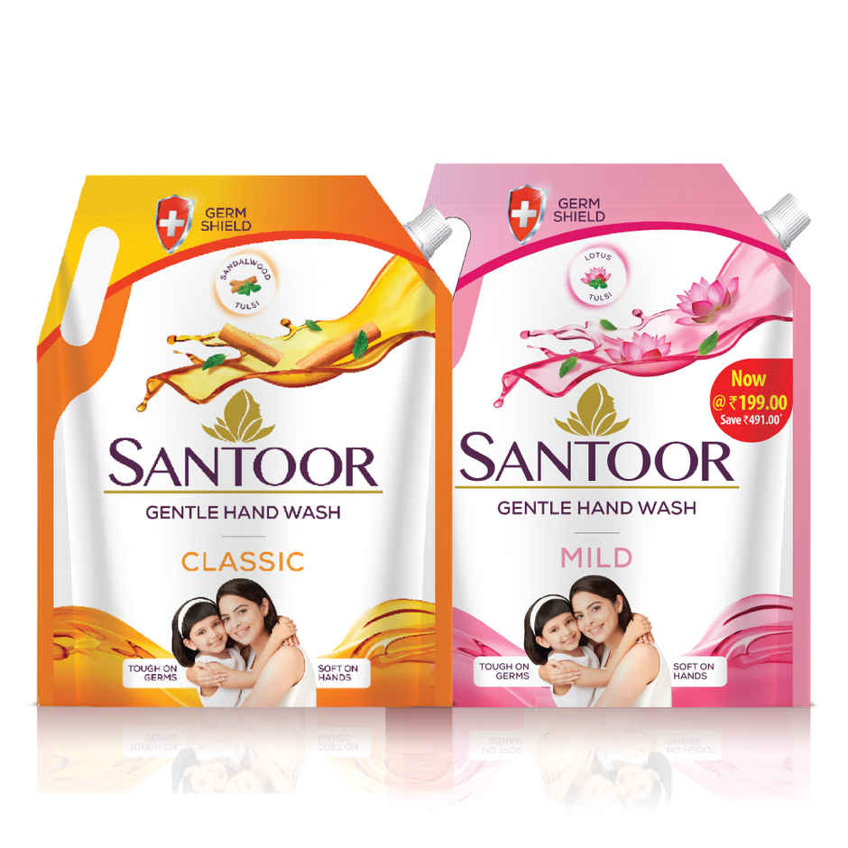 Santoor Classic Gentle Anti-Bacterial Hand Wash With Natural Goodness of Sandalwood and Tulsi
