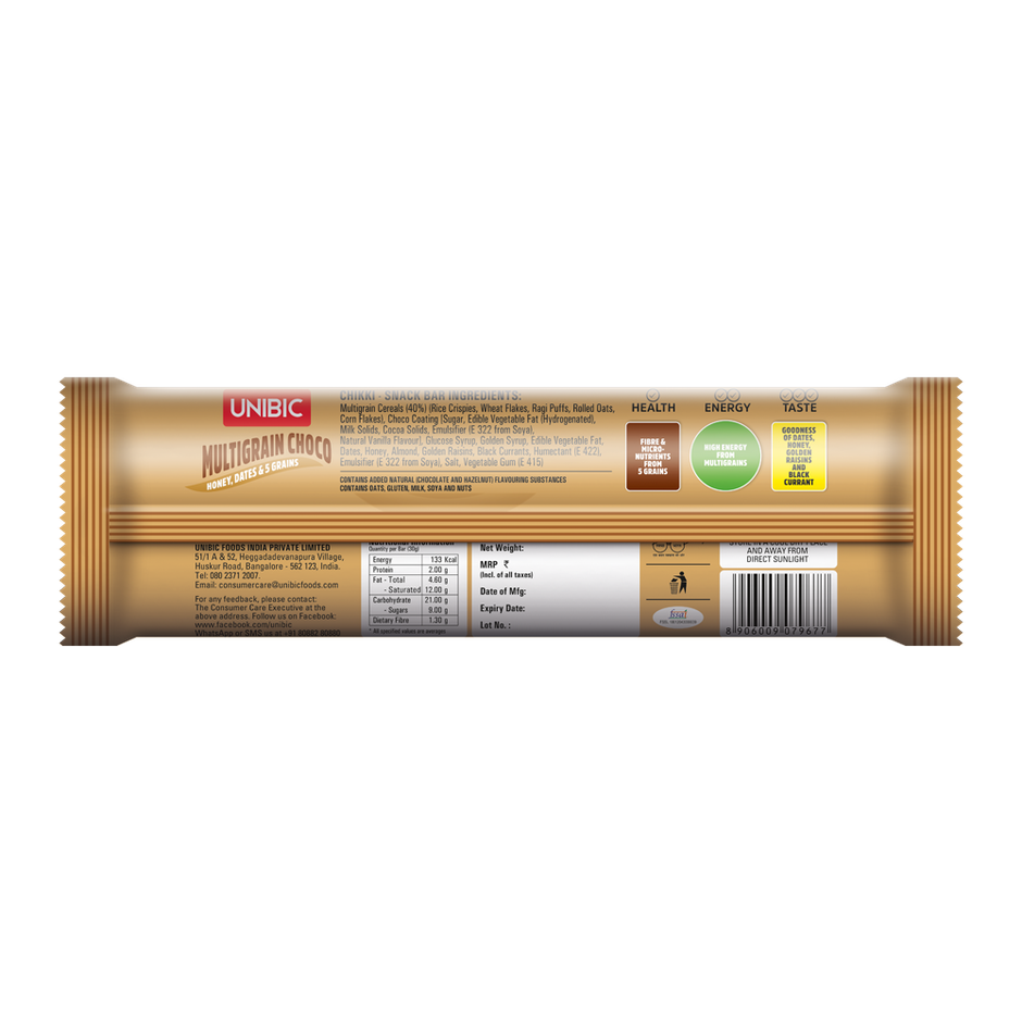 UNIBIC Snack Bar - Multigrain, Choco