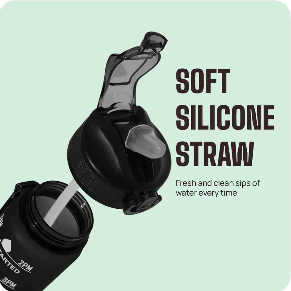 Boldfit Plastic Water Bottle with Motivational Time Markers | Black - 1 L