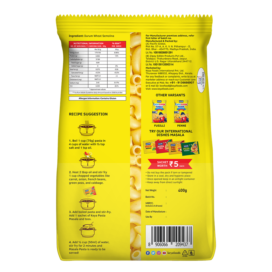 Keya Easy Cook Macaroni Durum Wheat Pasta