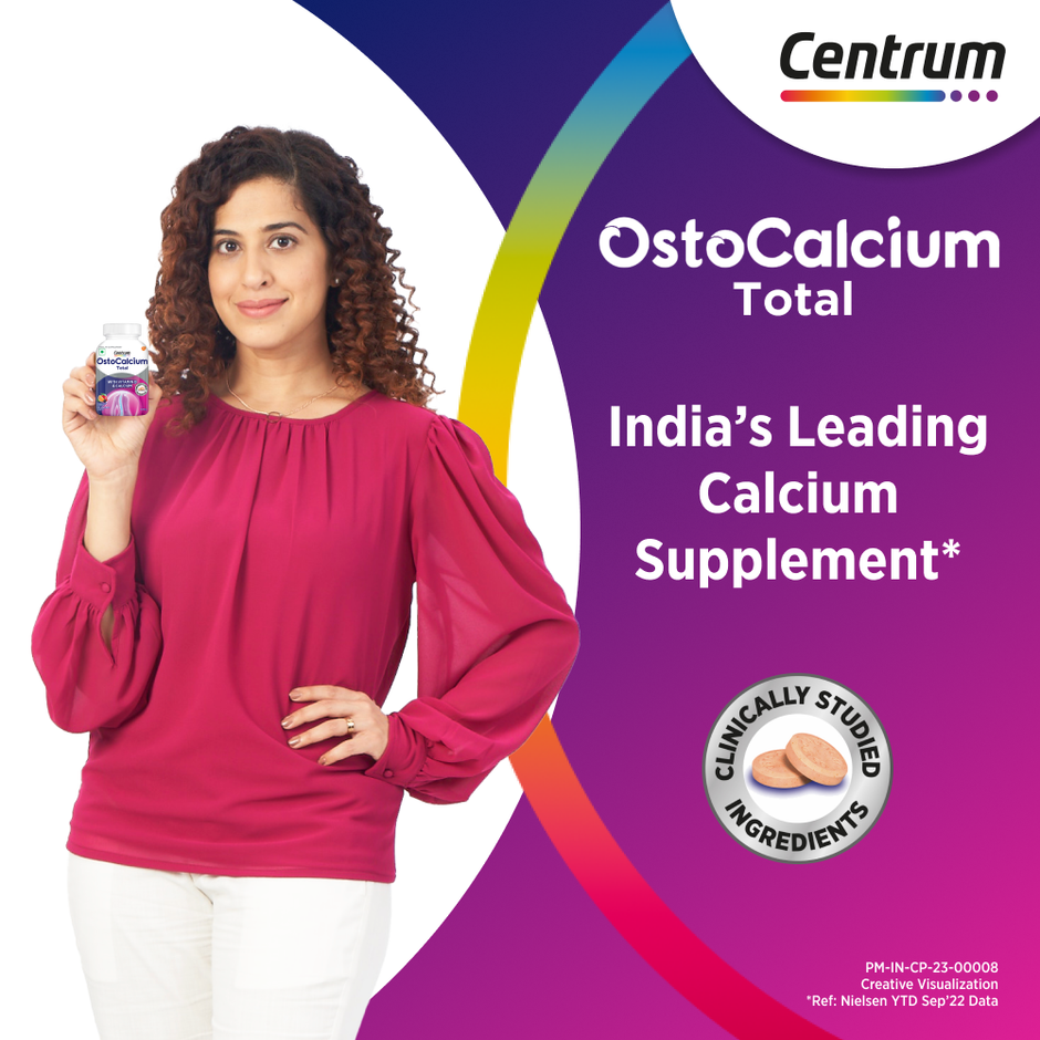 Centrum OstoCalcium Chewable Tablets - Calcium & Vit. D for Strong Bones & Joints (60 Veg Tablets)