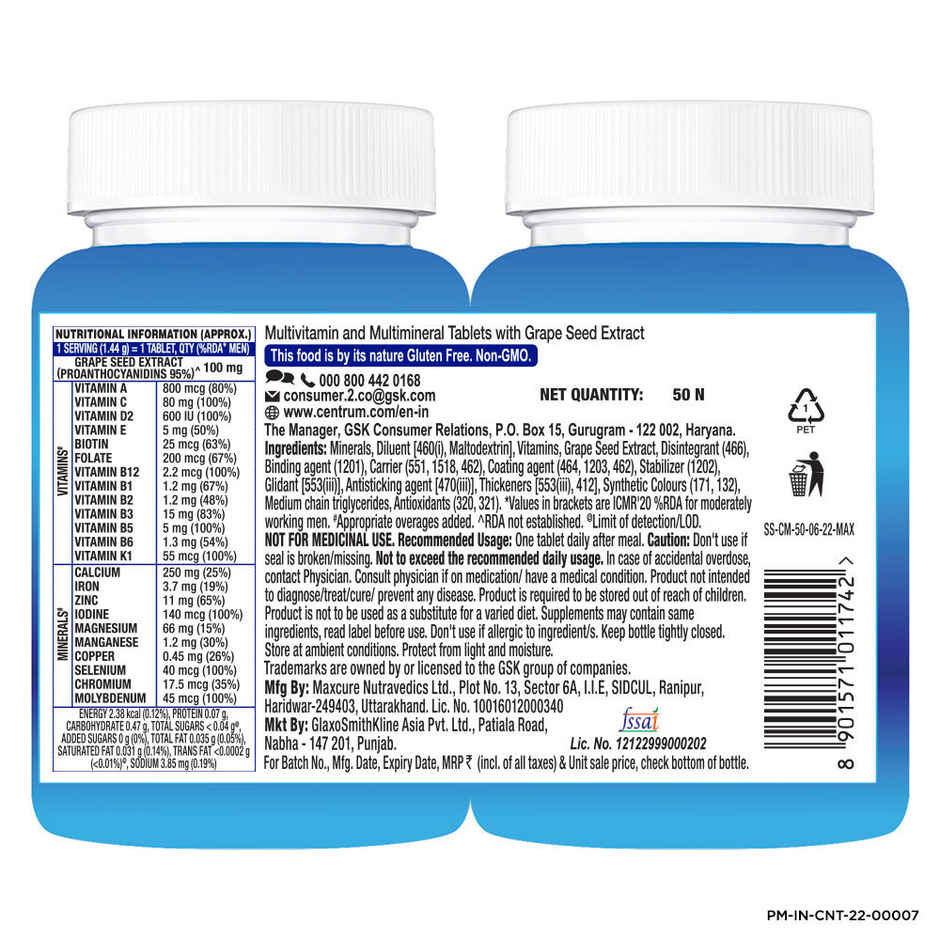 Centrum Multivitamin for Men, 23 Vitamins & Minerals (Energy, Immunity, Muscle Health) - 50 Veg Tabs
