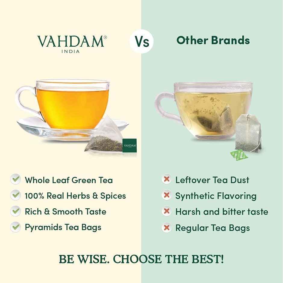 Vahdam Detox Kahwa Green Tea | 50 Pyramid Bags | Organic | Tulsi, Ginger, Clove & Black Pepper
