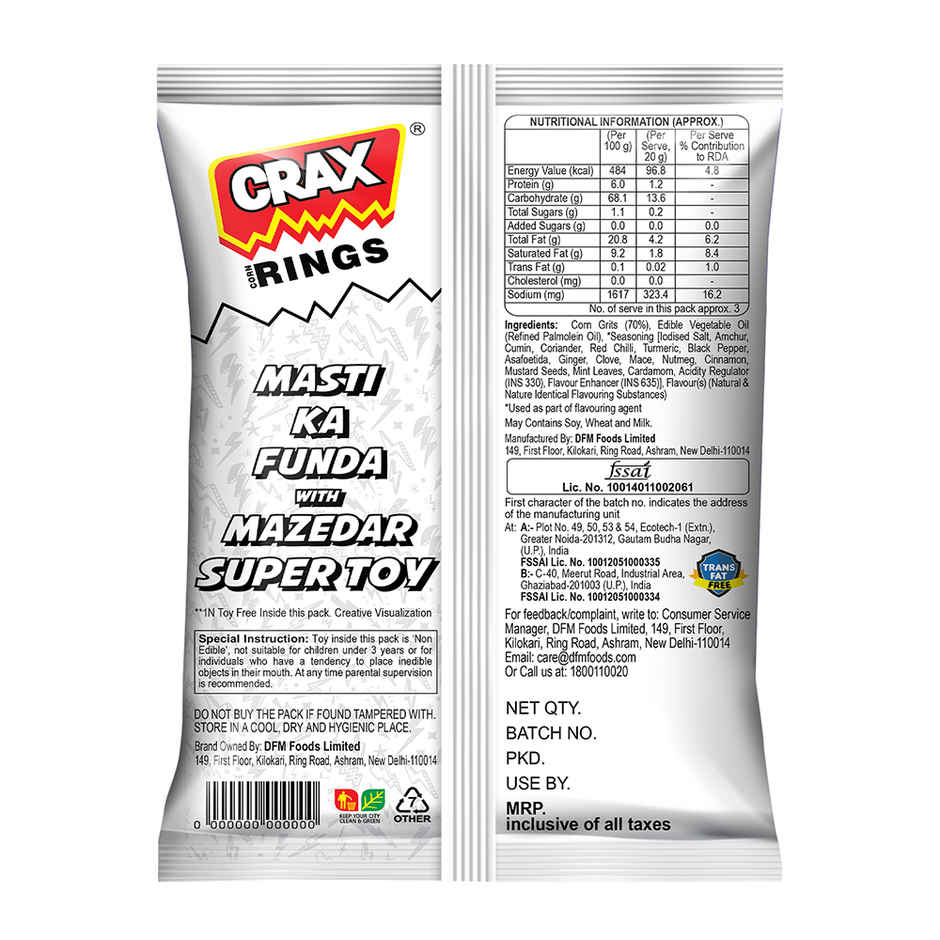 Crax Corn Rings Chatpata Masala Puff Snacks