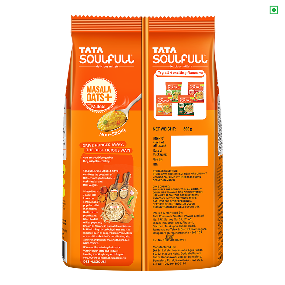 Tata Soulfull Masala Oats+ Mast Masala, with 25% millets, Non sticky