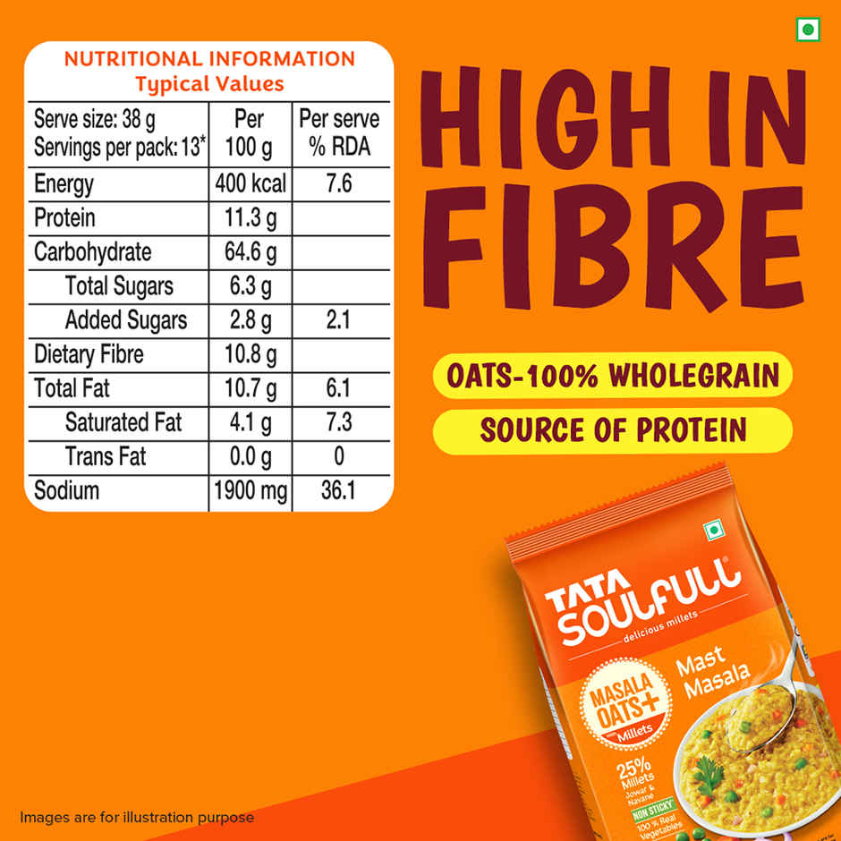 Tata Soulfull Masala Oats+ Mast Masala, with 25% millets, Non sticky