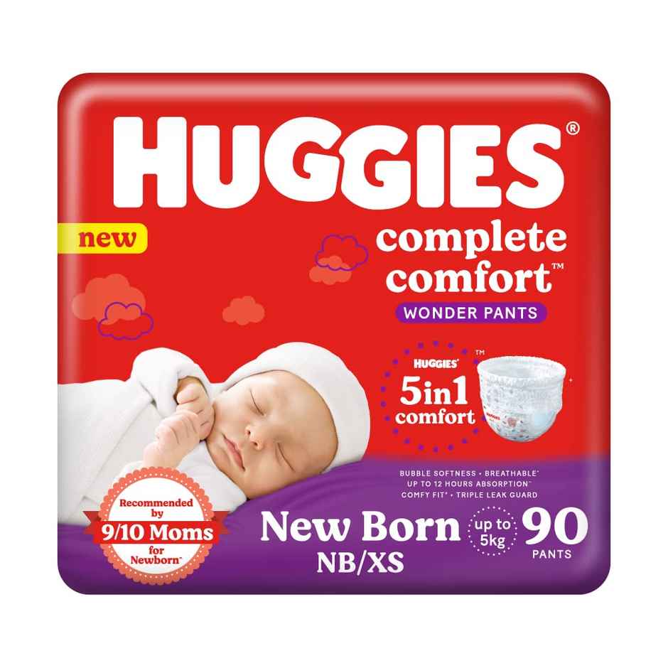 Huggies Complete Comfort Wonder Pants, India's Fastest Absorbing Diaper | Newborn Size 90 PIECE 