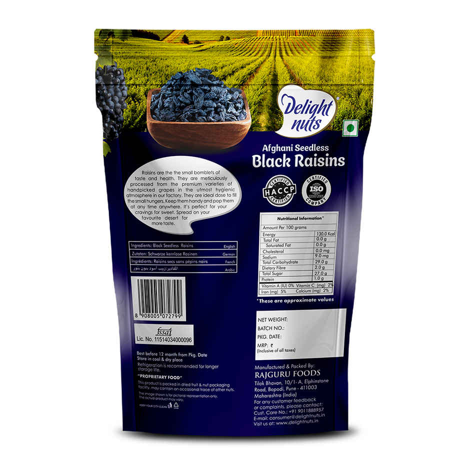 Delight Nuts Afghani Seedless Black Raisins- Premium Quality