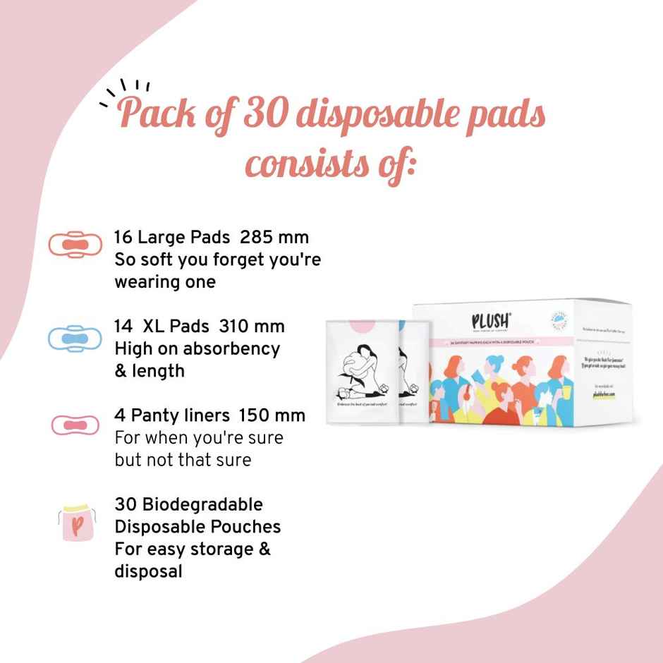 Plush Ultra Thin (16 L + 14 XL) Sanitary Pads Combo
