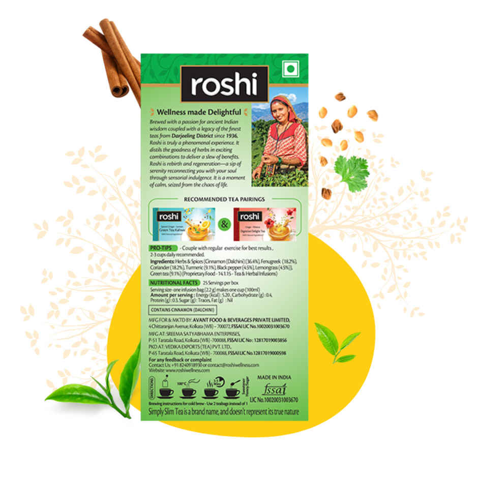 Roshi Weight Loss Green Tea & Digestive Tea Combo | Cinnamon, Lemongrass, Hibiscus & Ginger
