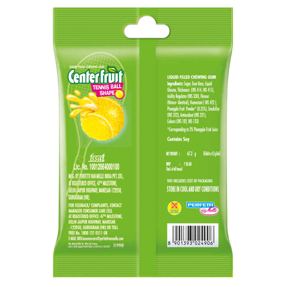 Center Fruit Tennis Ball Shaped Pineapple Liquid Filled Chewing Gum