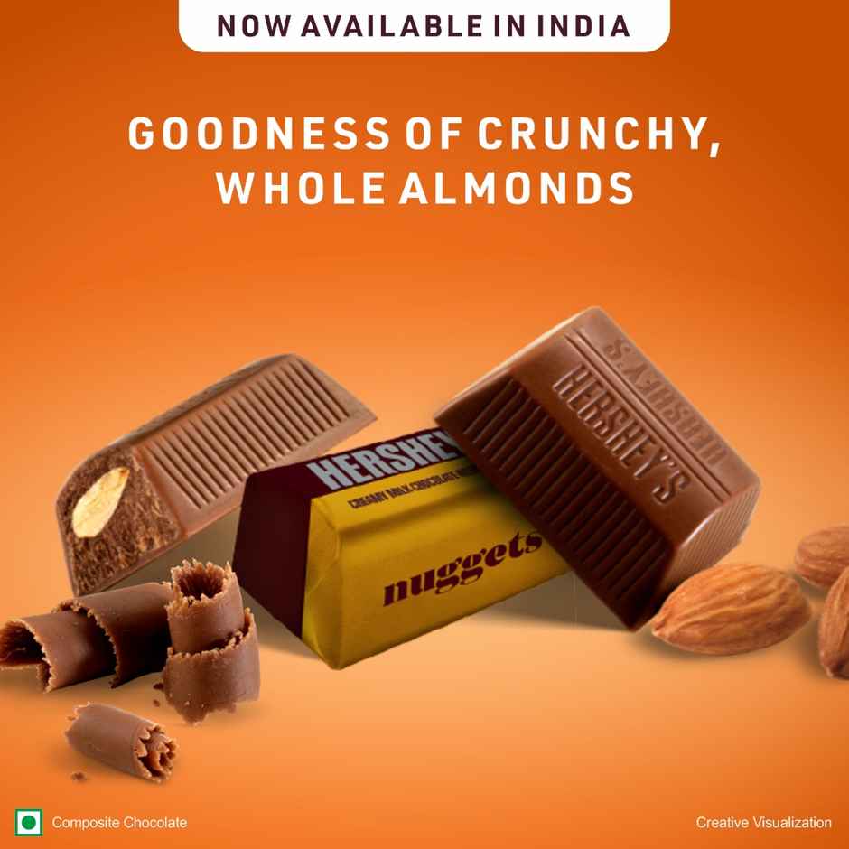 Hershey'S Nuggets Creamy Milk With Whole Almonds Crunchy Chocolaty Delight(130.2gms) & Teddy Bear Beige Colour - 30 Cm(1pc) Combo