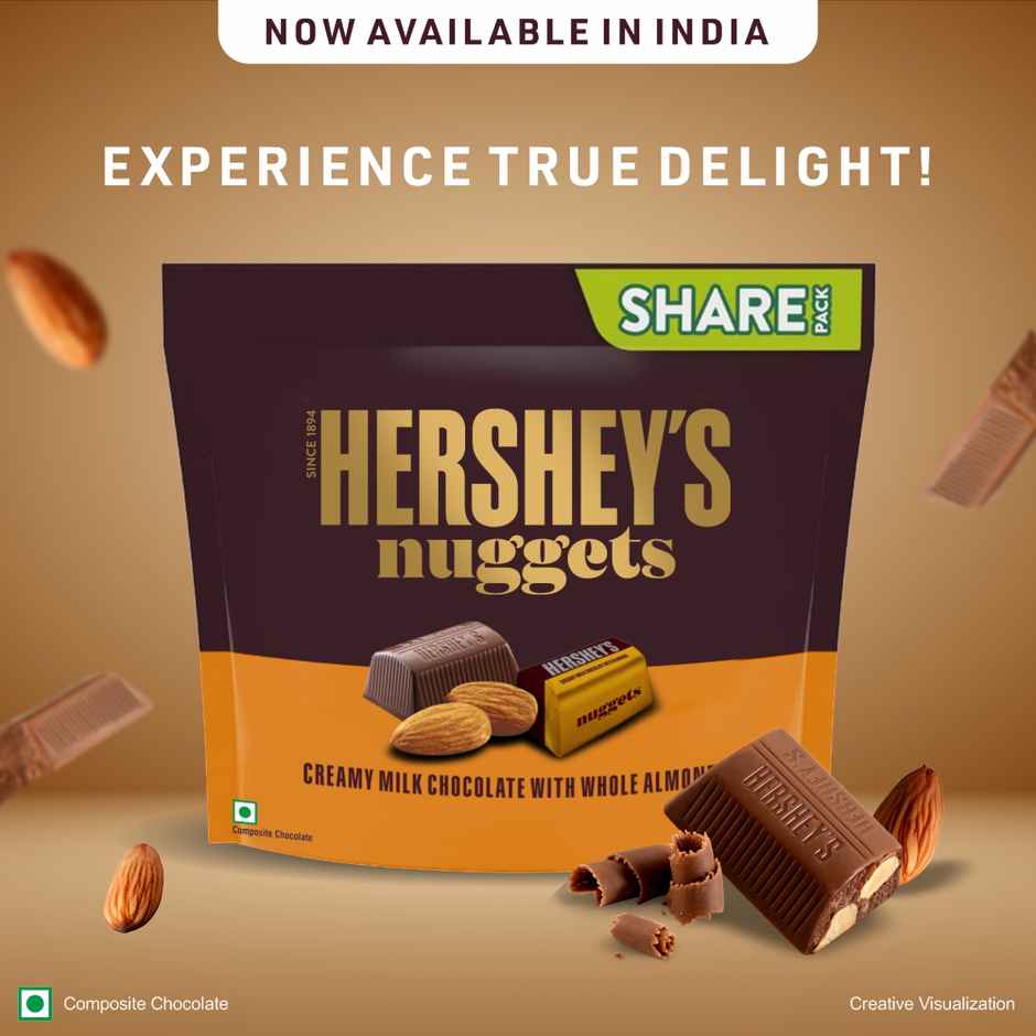 Hershey'S Nuggets Creamy Milk With Whole Almonds Crunchy Chocolaty Delight(130.2gms) & Teddy Bear Beige Colour - 30 Cm(1pc) Combo