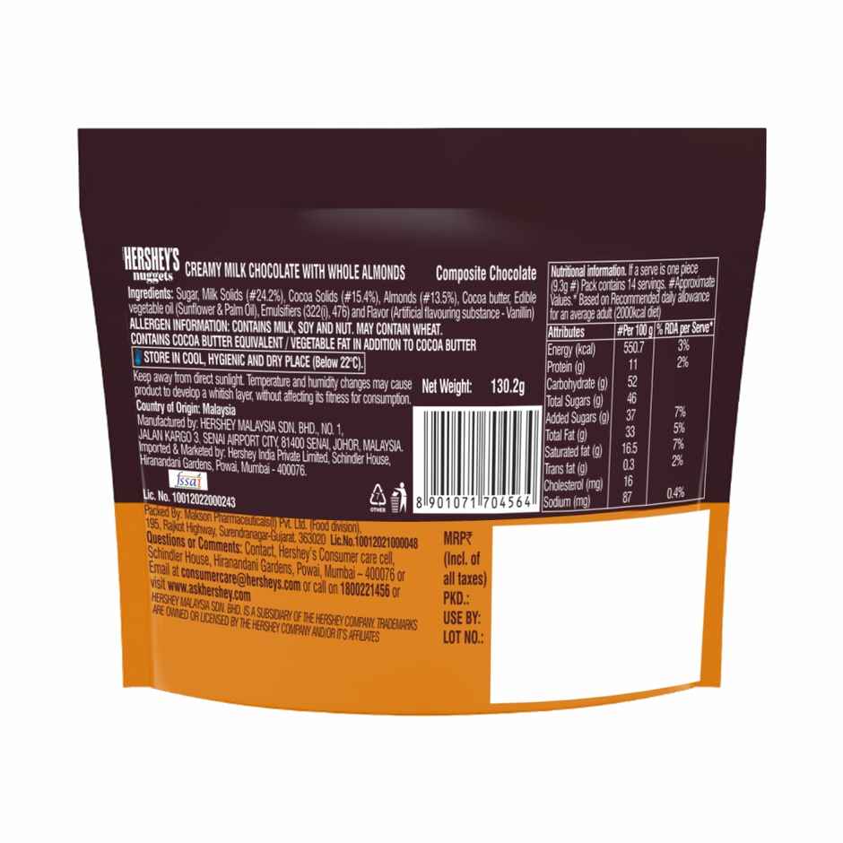 Hershey's Nuggets Creamy Milk With Whole Almonds Crunchy Chocolaty Delight