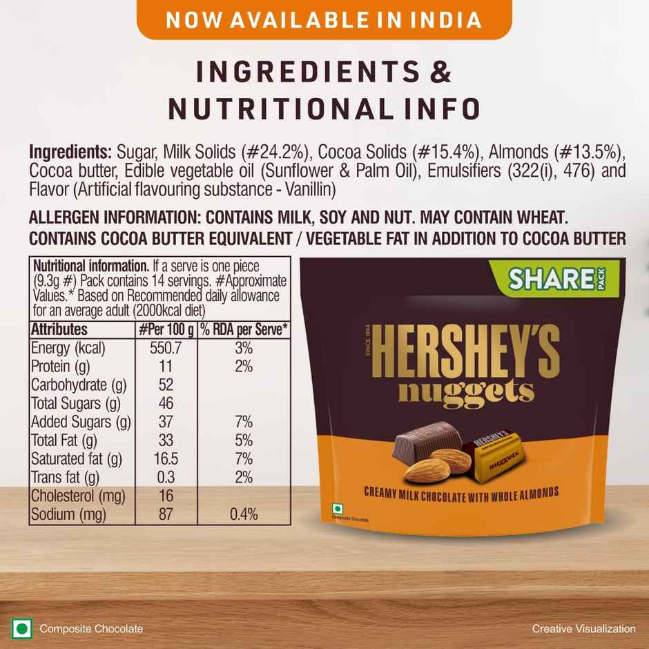 Hershey's Nuggets Creamy Milk With Whole Almonds Crunchy Chocolaty Delight