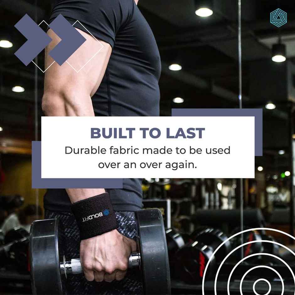 Boldfit Cotton Wrist Bandswat Band For Gym & All Sports - Black