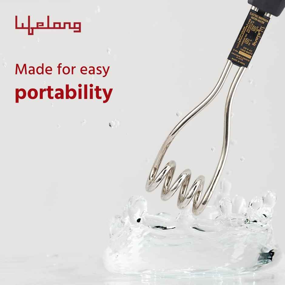 Lifelong LLIMR02 Infinia Plus 1500 W Immersion Rod Water Heater, Shock Proof with Copper Heating Element| Electric Rod - Black