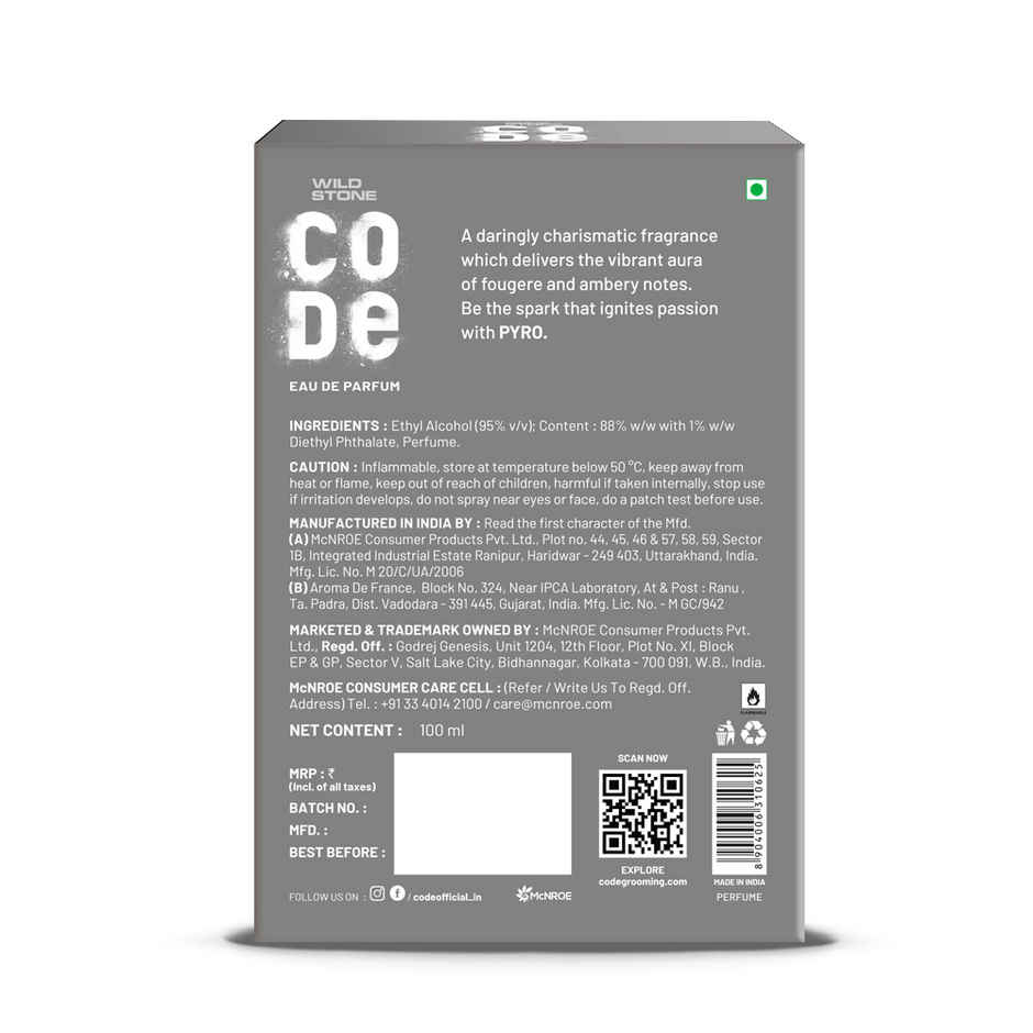 Wild Stone Code Pyro Eau De Parfum Bold Intense & Vibrant Fragrance Luxury Men Perfume