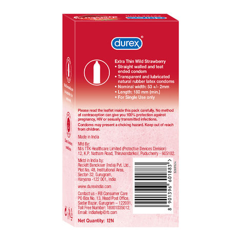 Durex Extra Thin Wild Strawberry Flavoured Condoms