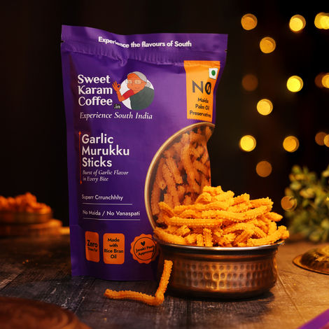 Sweet Karam Coffee Garlic Murukku Sticks Namkeen