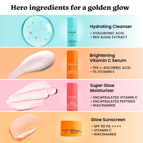 Foxtale Glow-On-The-Go Gift Set | Mini Cleanser, Serum, Moisturizer & Sunscreen + Pouch