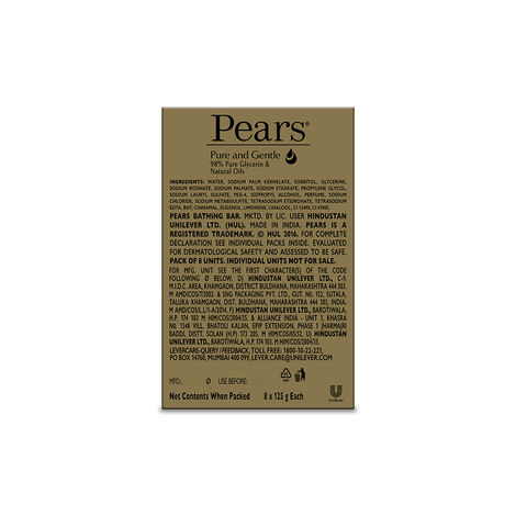 Pears Moisturising Bathing Bar Soap With Glycerine Pure & Gentle - For Golden Glow - (125G X 8)
