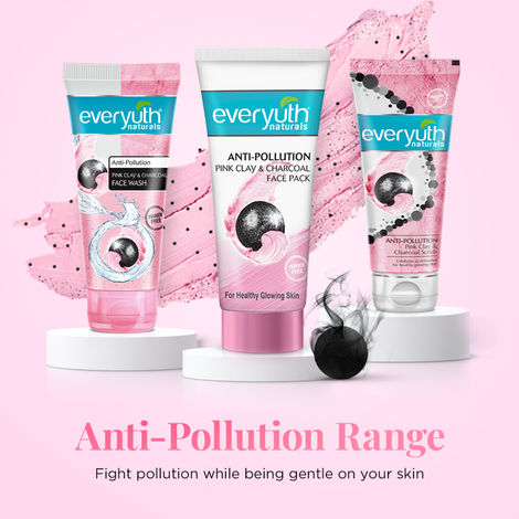 Everyuth Naturals Anti Pollution Pink Clay & Charcoal Face Pack | For all skin types (Oily/ Dry)
