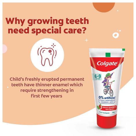 Colgate Toothpaste For Kids (6-9 Years) Natural Strawberry Mint Flavour 0% Artificial Tube