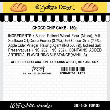 The Baker's Dozen Chocochip Cake No Palm Oil Loaded with Dark Chocolate Chips